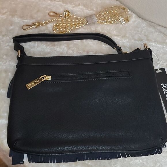 Black/Tan Fringe Vegan Leathe Clutch/Crossbody Bag - Picture 7 of 15